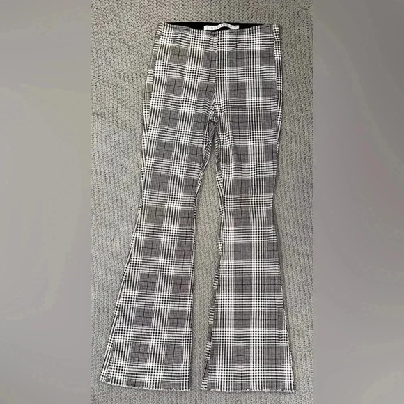 Tinseltown Pants - Tinseltown Pull On Stretch Black White Plaid High Waisted Flare Pants 7